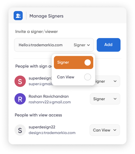 Manage signers interface